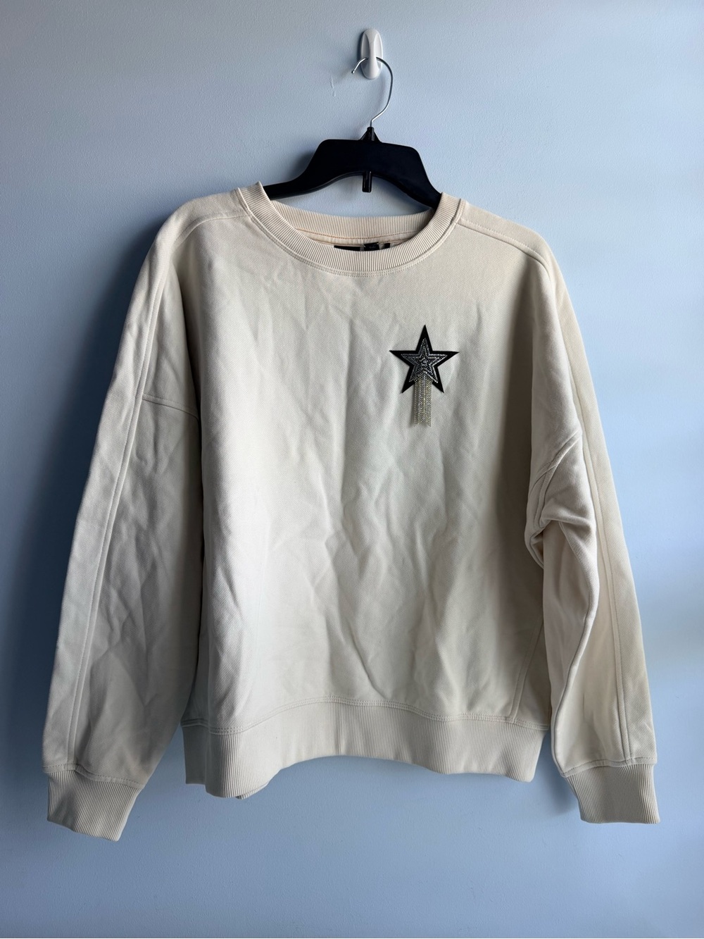 BOSS Orange Women's Cream Star Studded Logo Sweatshirt Size Medium